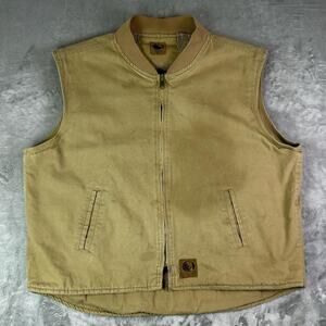 Berne Workwear Heavy Duty Rugged Canvas Duck Vest Beige Lined Fleece Work